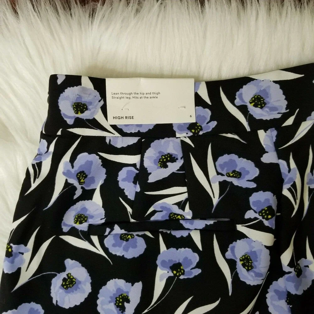 Ann Taylor Pants 6 Wide Leg Floral High Rise Blue Red Tailored - Picture 8 of 8